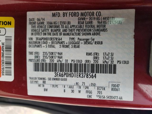 3FA6P0HD1ER378564 Ford FUSION SE