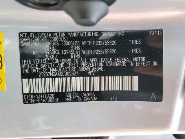 2T2BZMCAXGC002621 Lexus Rx 350 Base