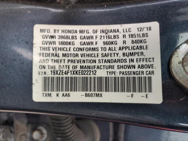 19XZE4F1XKE022212 Honda Insight Lx