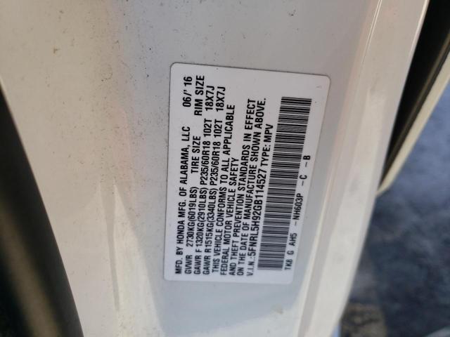 5FNRL5H92GB114527 Honda Odyssey Touring