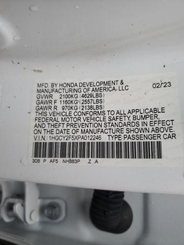 1HGCY2F5XPA012246 Honda Accord Hybrid Sport