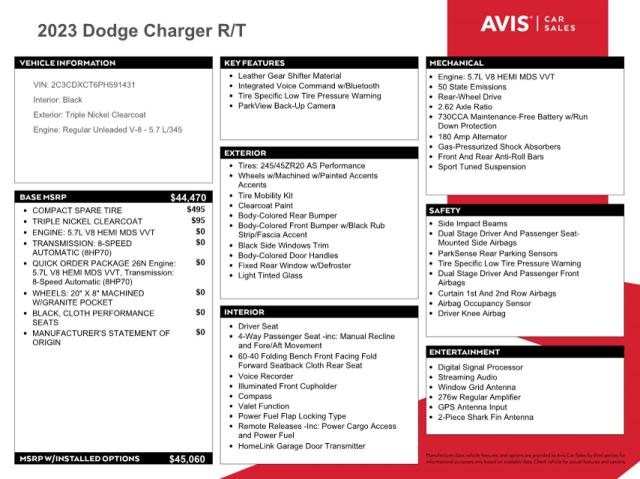 2C3CDXCT6PH591431 Dodge CHARGER R/T