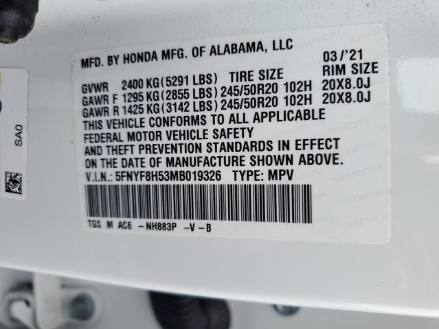 5FNYF8H53MB019326 Honda Passport Exl