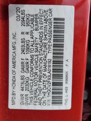 1HGCV2F93LA016192 Honda Accord Touring
