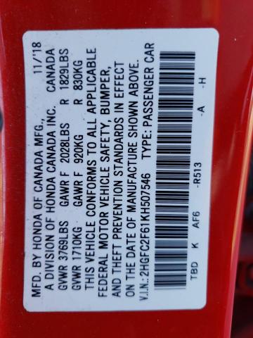 2HGFC2F61KH507546 Honda Civic Lx