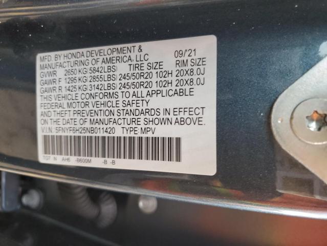 5FNYF6H25NB011420 Honda PILOT SE