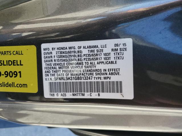 5FNRL5H31GB013247 Honda ODYSSEY SE