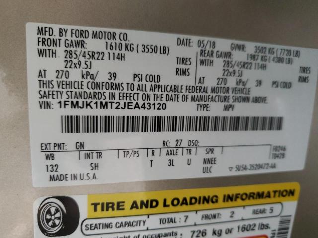 1FMJK1MT2JEA43120 Ford Expedition Max Platinum