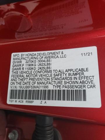 19UUB6F53MA011996 Acura Tlx Tech A