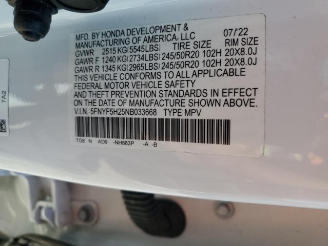 5FNYF5H25NB033668 Honda PILOT SE