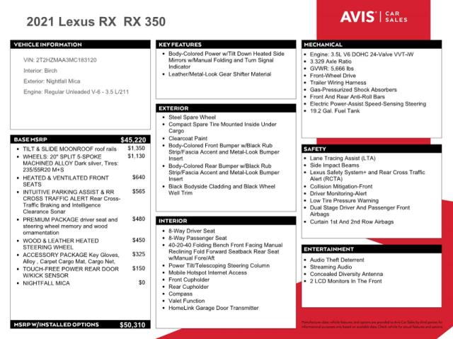 2T2HZMAA3MC183120 Lexus RX 350