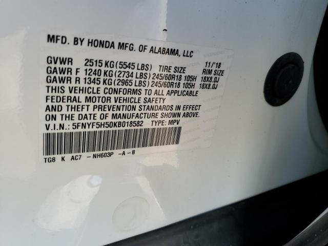 5FNYF5H50KB018582 Honda PILOT EXL
