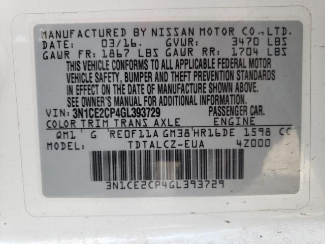 3N1CE2CP4GL393729 Nissan Versa Note S