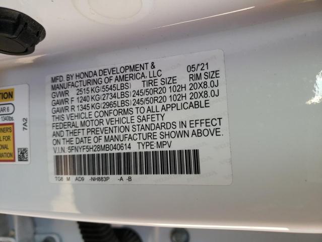 5FNYF5H28MB040614 Honda PILOT SE