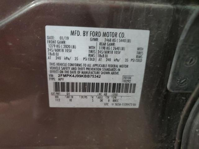 2FMPK4J99KBB75342 Ford EDGE SEL