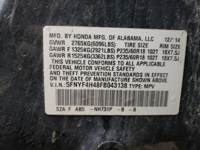 5FNYF4H48FB043138 Honda Pilot Ex