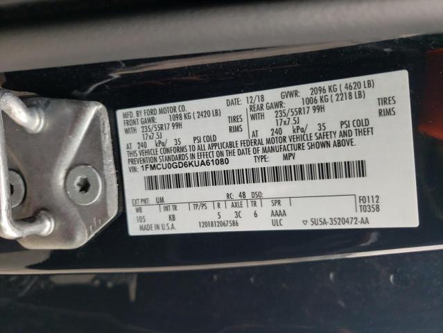 1FMCU0GD6KUA61080 Ford ESCAPE SE