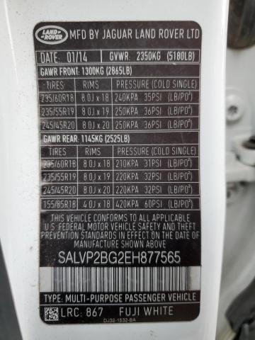 SALVP2BG2EH877565 Land Rover Range Rover Evoque Pure Plus