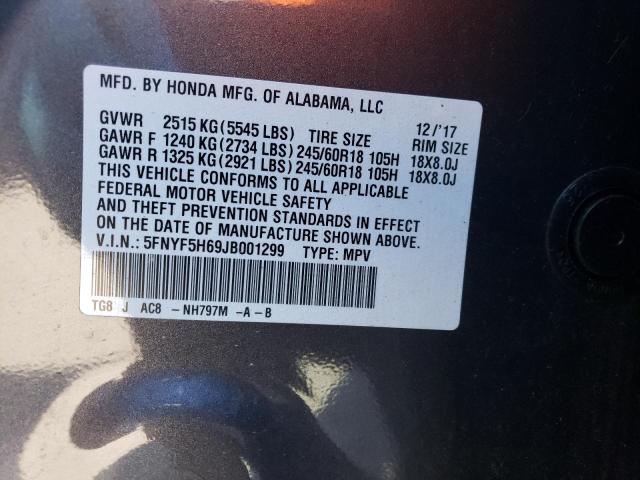5FNYF5H69JB001299 Honda PILOT EXL