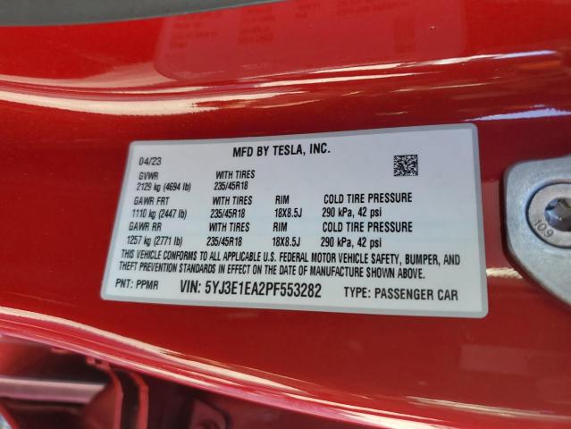 5YJ3E1EA2PF553282 Tesla MODEL 3