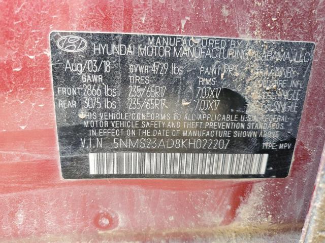 5NMS23AD8KH022207 Hyundai Santa Fe Se