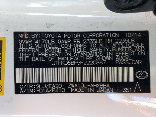 JTHKD5BH5F2220887 Lexus CT 200