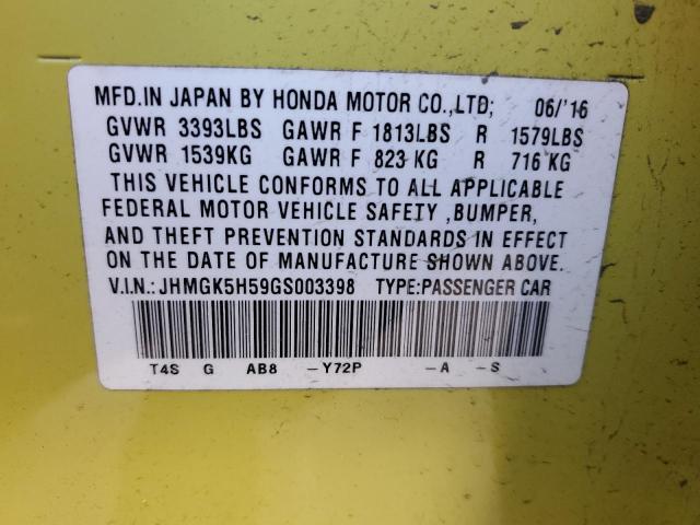 JHMGK5H59GS003398 Honda FIT LX