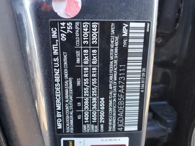 4JGDA0EB5FA473111 Mercedes-Benz Ml 250 Bluetec
