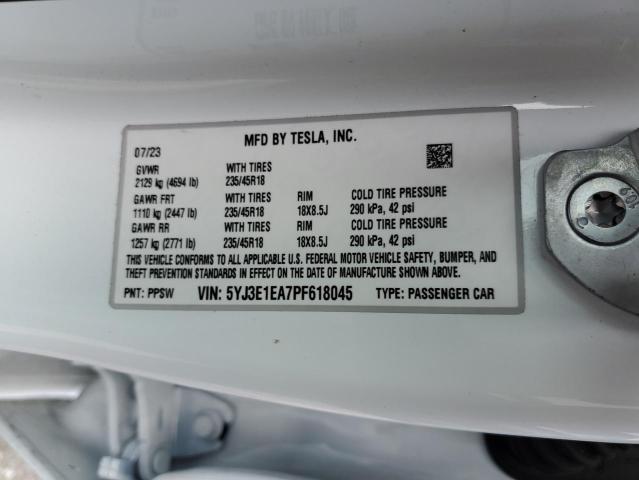 5YJ3E1EA7PF618045 Tesla MODEL 3