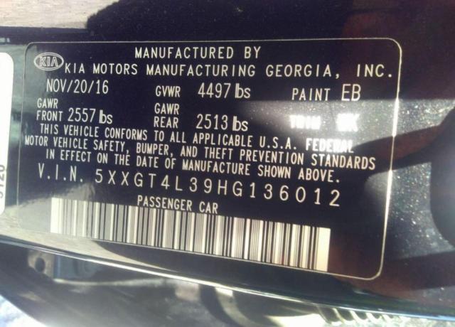5XXGT4L39HG136012 KIA Optima Lx