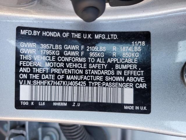 SHHFK7H47KU405425 Honda Civic Sport