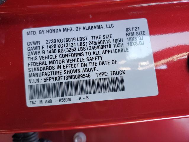 5FPYK3F13MB009546 Honda Ridgeline Sport