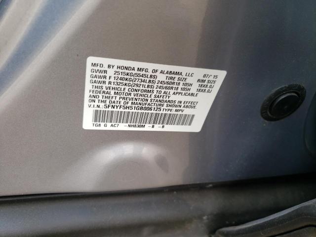 5FNYF5H51GB006125 Honda PILOT EXL