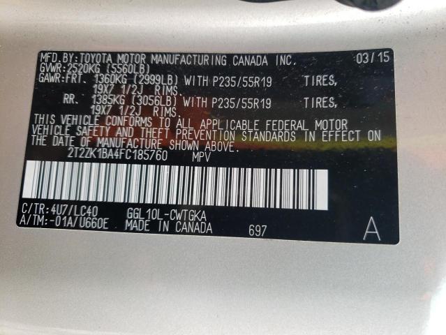 2T2ZK1BA4FC185760 Lexus RX 350