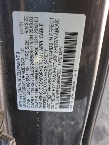 5FNYF5H28MB047806 Honda PILOT SE