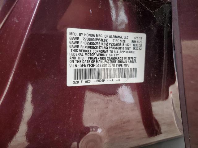 5FNYF3H51EB010578 Honda PILOT EXL