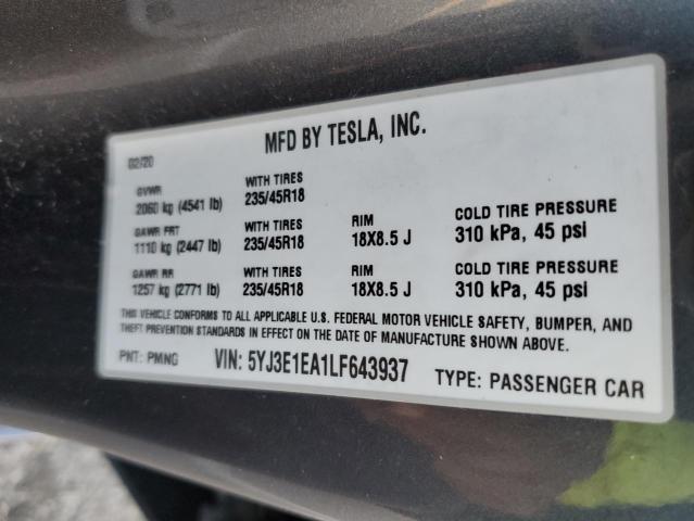 5YJ3E1EA1LF643937 Tesla MODEL 3