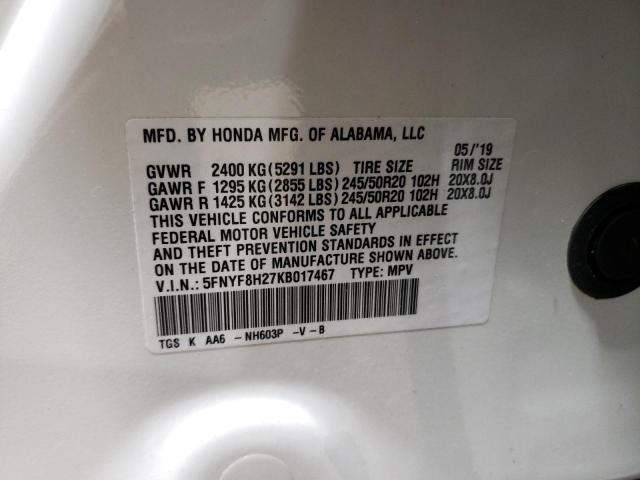 5FNYF8H27KB017467 Honda Passport Sport