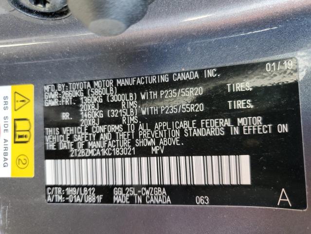 2T2BZMCA1KC183021 Lexus Rx 350 Base