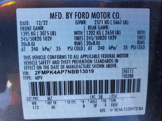 2FMPK4AP7NBB13019 Ford EDGE ST