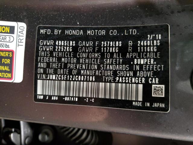 JHMZC5F12JC007106 Honda Clarity