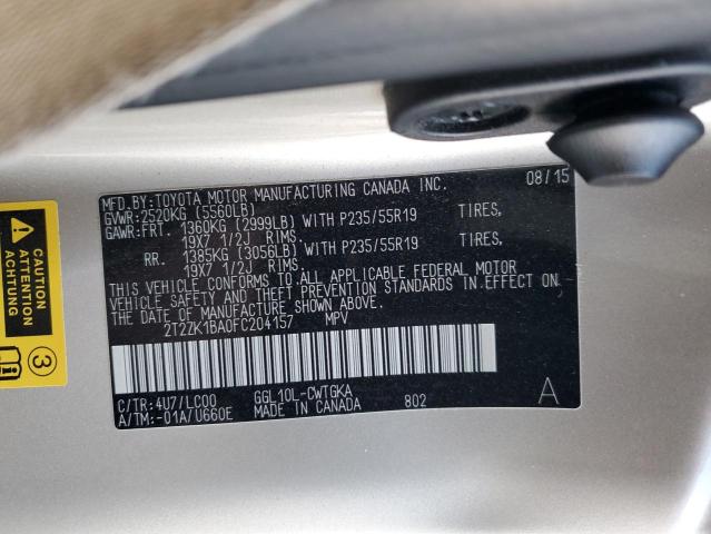 2T2ZK1BA0FC204157 Lexus RX 350