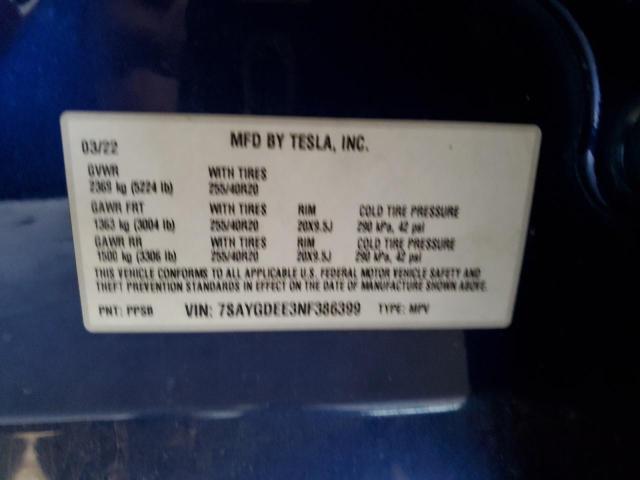 7SAYGDEE3NF386399 Tesla Model Y