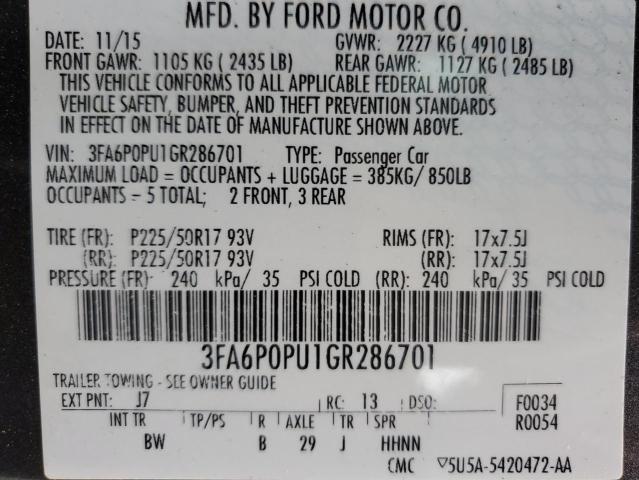 3FA6P0PU1GR286701 Ford Fusion Se Phev