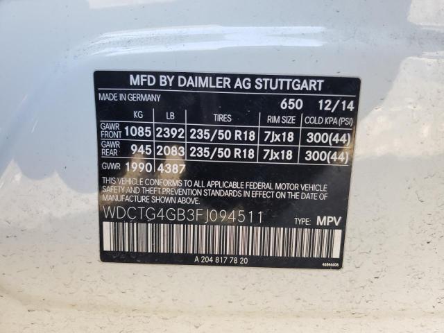 WDCTG4GB3FJ094511 Mercedes-Benz Gla 250 4matic