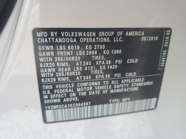 1V2NR2CA1KC594397 Volkswagen Atlas Sel Premium