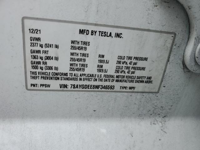 7SAYGDEE8NF346593 Tesla Model Y