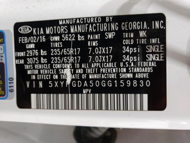 5XYPGDA50GG159830 KIA SORENTO LX
