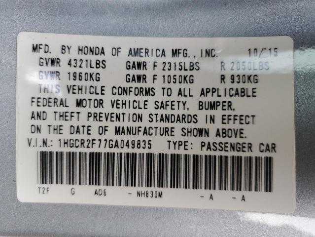 Auction sale of the 2016 Honda Accord Ex , vin: 1HGCR2F77GA049835, lot number: 143307104