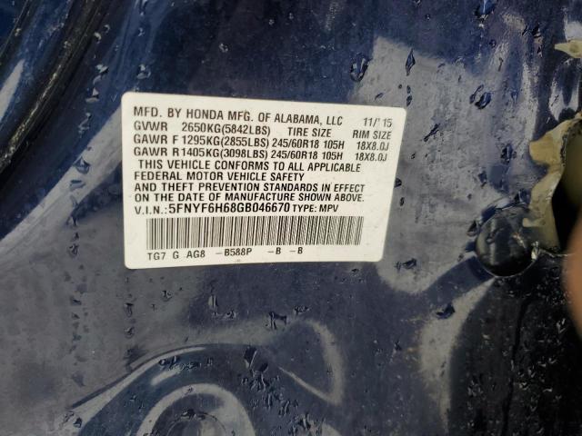5FNYF6H68GB046670 Honda PILOT EXL